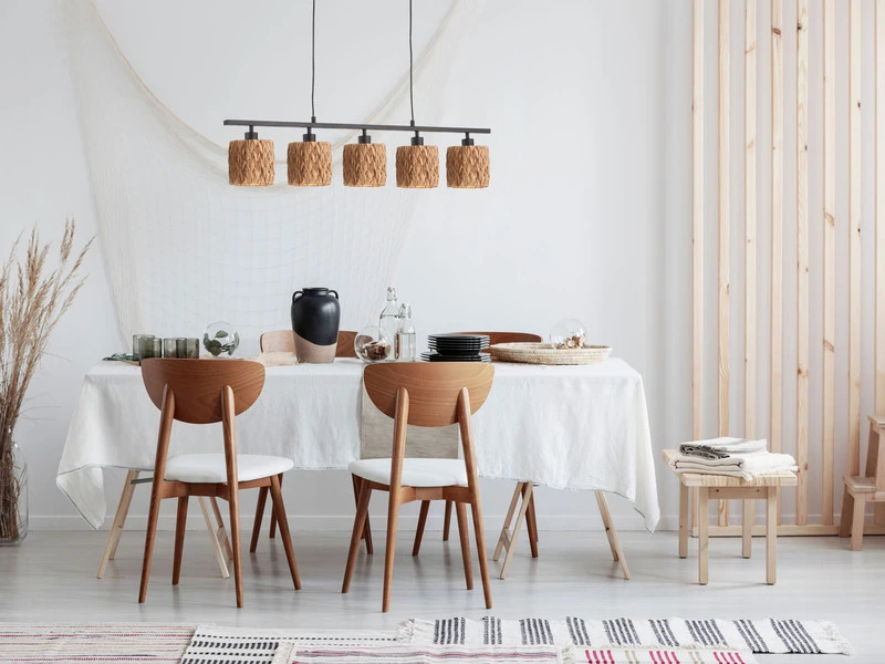 Fischer & Honsel Pendelleuchte HYAZINTHE 5 Flammig 100cm Lang Mit Lampenschirmen Aus Seegras â Bild 6