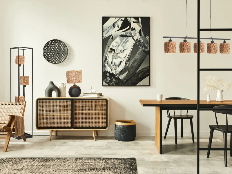 Fischer & Honsel Pendelleuchte HYAZINTHE 5 Flammig 100cm Lang Mit Lampenschirmen Aus Seegras â Bild 7