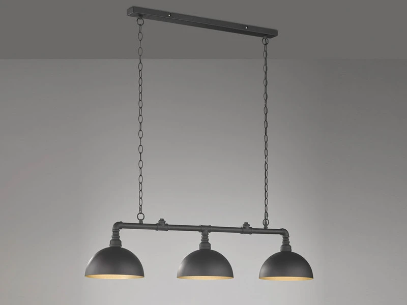 Fischer & Honsel Pendelleuchte LEITUNG 3 Flammig Industrial Schwarz Gold Design Rohr â Bild 3