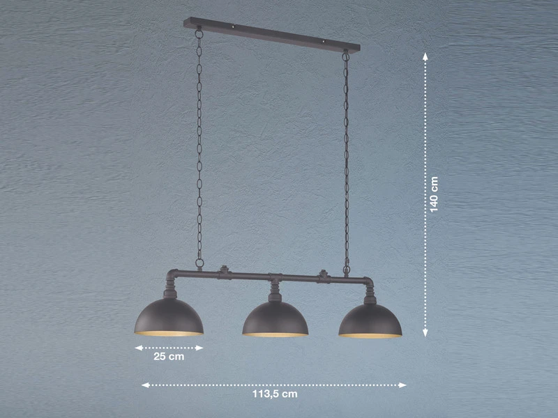 Fischer & Honsel Pendelleuchte LEITUNG 3 Flammig Industrial Schwarz Gold Design Rohr â Bild 4