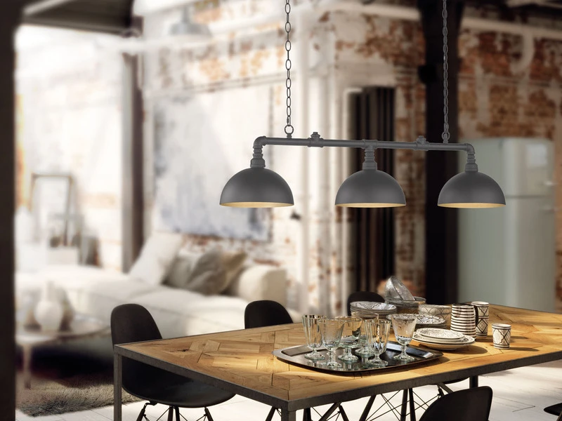 Fischer & Honsel Pendelleuchte LEITUNG 3 Flammig Industrial Schwarz Gold Design Rohr â Bild 6