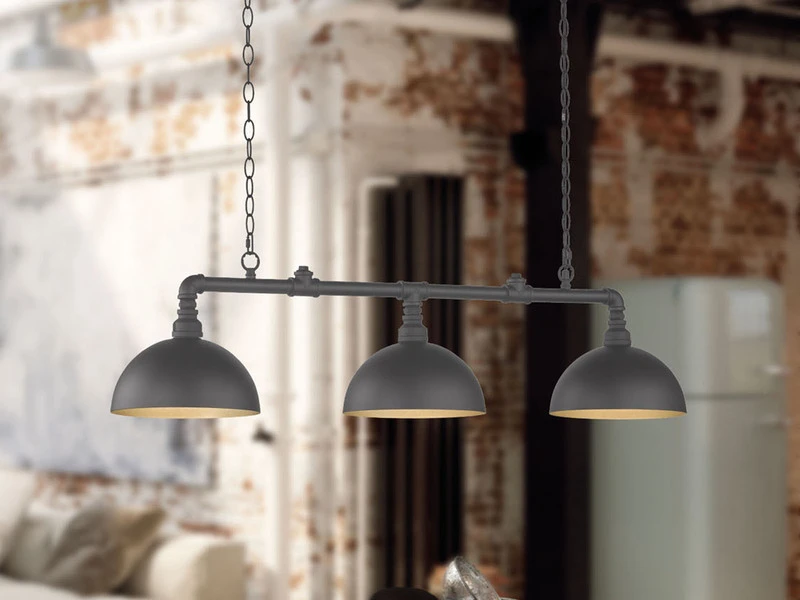 Fischer & Honsel Pendelleuchte LEITUNG 3 Flammig Industrial Schwarz Gold Design Rohr