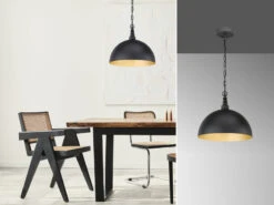 Fischer & Honsel Pendelleuchte LEITUNG Einflammig Industrial Lampenschirm Schwarz Gold