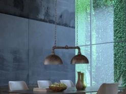 Fischer & Honsel Pendelleuchte LEITUNG Rostfarbig Antik 2-flammig, Länge 70cm