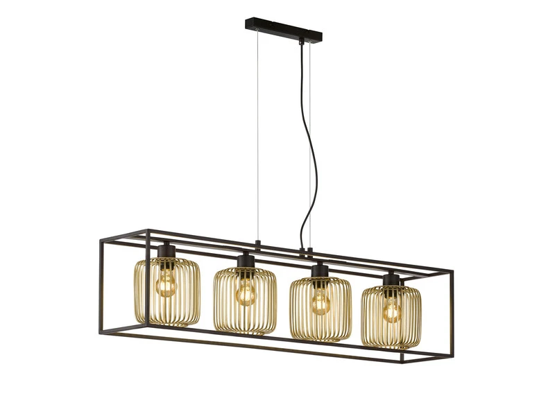 Fischer & Honsel Pendelleuchte Mehrflammig 4 Lamellen Lampenschirme Gold, 110cm – Bild 2