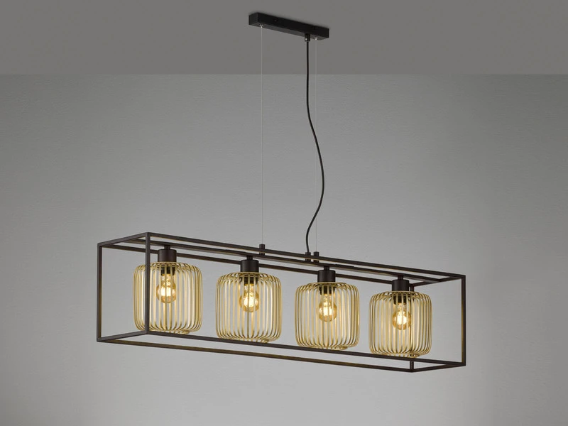 Fischer & Honsel Pendelleuchte Mehrflammig 4 Lamellen Lampenschirme Gold, 110cm – Bild 3