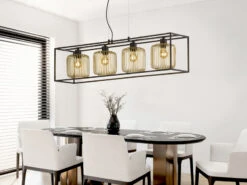 Fischer & Honsel Pendelleuchte Mehrflammig 4 Lamellen Lampenschirme Gold, 110cm