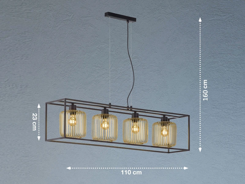 Fischer & Honsel Pendelleuchte Mehrflammig 4 Lamellen Lampenschirme Gold, 110cm – Bild 4