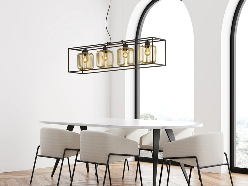 Fischer & Honsel Pendelleuchte Mehrflammig 4 Lamellen Lampenschirme Gold, 110cm – Bild 5