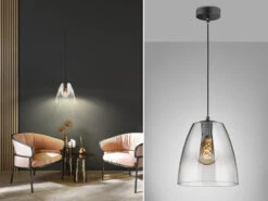 Fischer & Honsel Pendelleuchte MIRO Einflammig Schwarz Rauchglas Ø 20cm