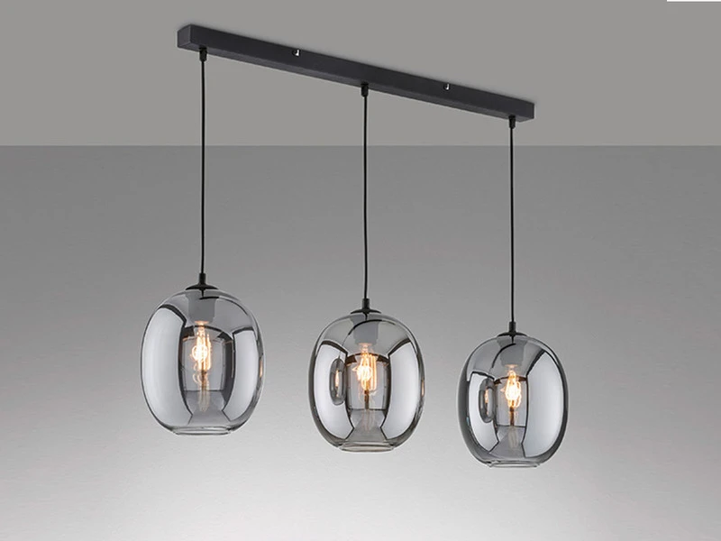 Fischer & Honsel Pendelleuchte NAYLA Industrial 3 Flammig Mit Rauchglas Glaskugeln - LĂ€nge 95cm â Bild 3