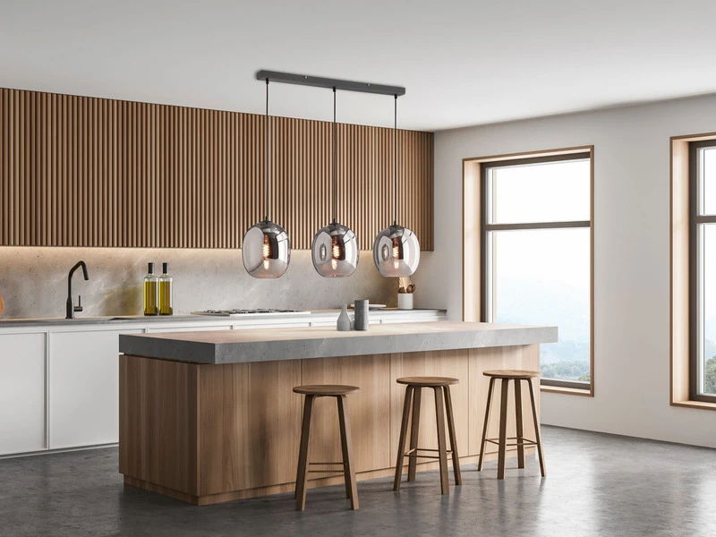 Fischer & Honsel Pendelleuchte NAYLA Industrial 3 Flammig Mit Rauchglas Glaskugeln - LĂ€nge 95cm â Bild 5