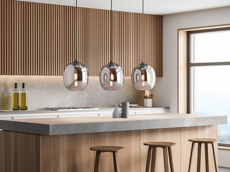 Fischer & Honsel Pendelleuchte NAYLA Industrial 3 Flammig Mit Rauchglas Glaskugeln - LĂ€nge 95cm