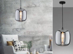 Fischer & Honsel Pendelleuchte NAYLA Industrial Einflammig Rauchglas - Glaskugel Ă 25cm