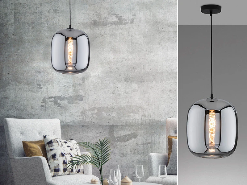 Fischer & Honsel Pendelleuchte NAYLA Industrial Einflammig Rauchglas - Glaskugel Ă 25cm