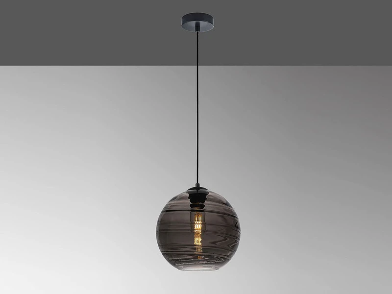 Fischer & Honsel Pendelleuchte OPIE Einflammig Rauchglas Kugel Ø 25cm – Bild 3