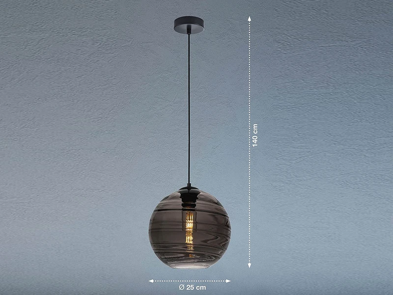 Fischer & Honsel Pendelleuchte OPIE Einflammig Rauchglas Kugel Ø 25cm – Bild 4