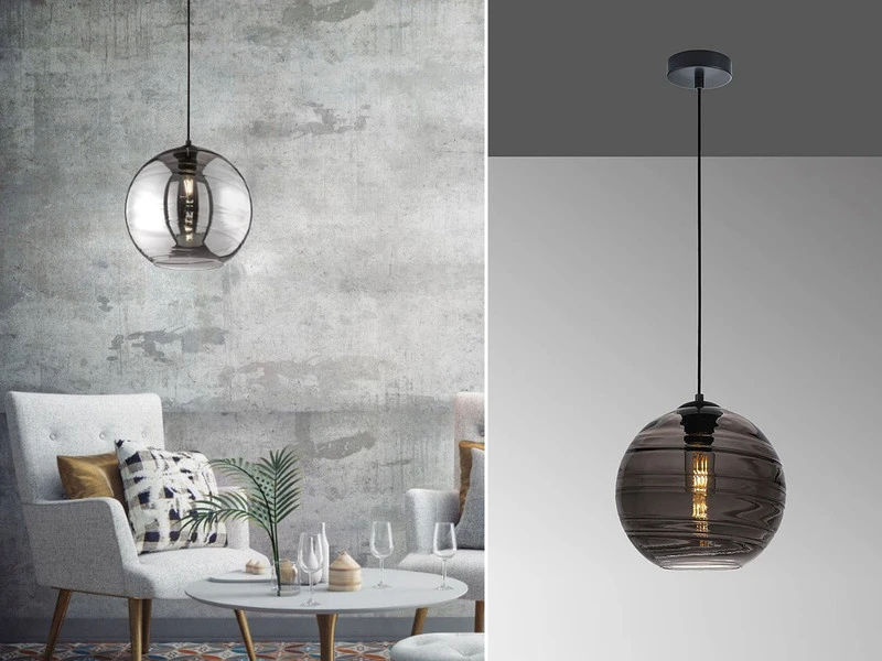 Fischer & Honsel Pendelleuchte OPIE Einflammig Rauchglas Kugel Ø 25cm