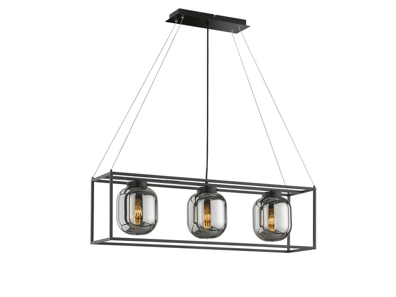 Fischer & Honsel Pendelleuchte REGI Industrial 3 Flammig Mit Rauchglas Glaskugeln - LĂ€nge 90cm â Bild 2
