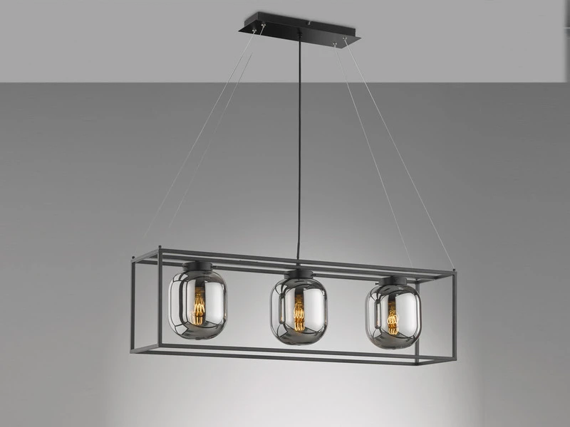 Fischer & Honsel Pendelleuchte REGI Industrial 3 Flammig Mit Rauchglas Glaskugeln - LĂ€nge 90cm â Bild 3