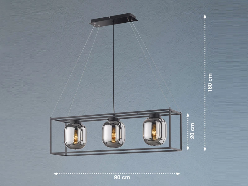 Fischer & Honsel Pendelleuchte REGI Industrial 3 Flammig Mit Rauchglas Glaskugeln - LĂ€nge 90cm â Bild 4