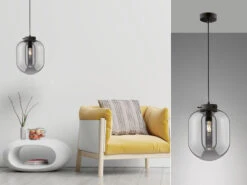 Fischer & Honsel Pendelleuchte REGI Industrial Einflammig Rauchglas - Glaskugel Ă 18cm