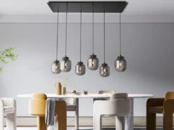 Fischer & Honsel Pendelleuchte REGI Mehrflammig Mit 6 Rauchglas Glaskugeln - LĂ€nge 115cm