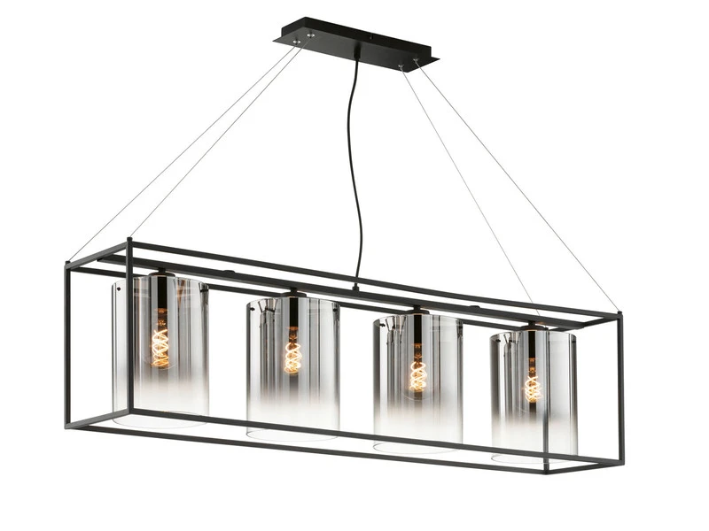 Fischer & Honsel Pendelleuchte SAMU 4 Flammig Schwarz Mit Rauchglas - Länge 115cm â Bild 2