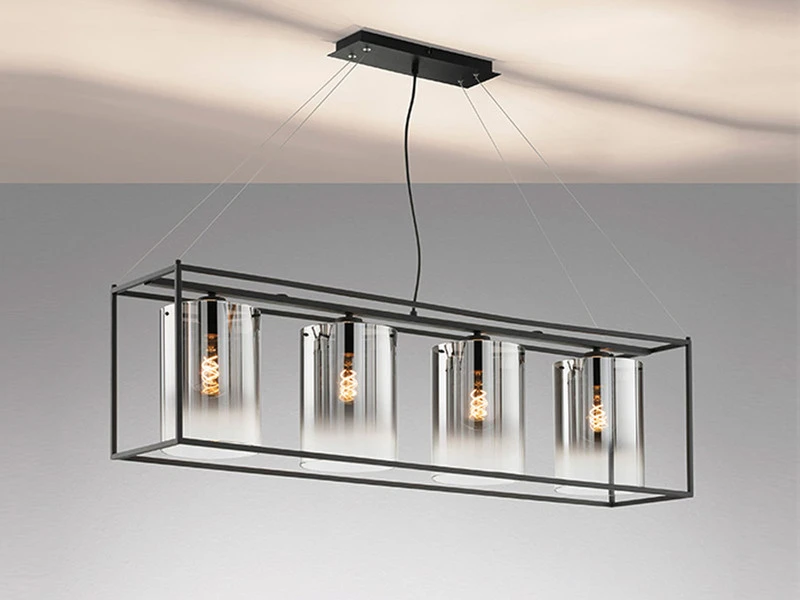 Fischer & Honsel Pendelleuchte SAMU 4 Flammig Schwarz Mit Rauchglas - Länge 115cm â Bild 3