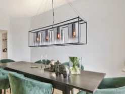 Fischer & Honsel Pendelleuchte SAMU 4 Flammig Schwarz Mit Rauchglas - LĂ€nge 115cm