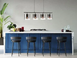 Fischer & Honsel Pendelleuchte SAMU 4 Flammig Schwarz Mit Rauchglas, 112cm Lang