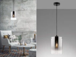 Fischer & Honsel Pendelleuchte SAMU Einflammig Schwarz Mit Rauchglas Ă 18cm