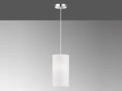 Fischer & Honsel Pendelleuchte THOR 1 Flammig Mit Dekor Stoffschirm Zylinder Weiß Ø 16cm