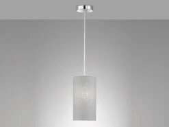 Fischer & Honsel Pendelleuchte THOR 1 Flammig Mit Dekor Stoffschirm Zylinder Grau Ø 16cm