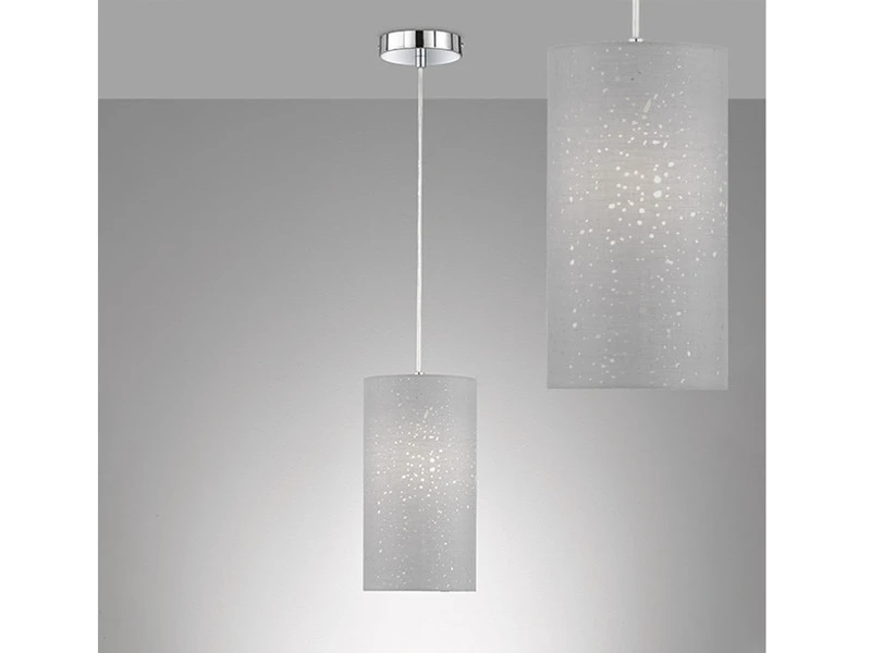 Fischer & Honsel Pendelleuchte THOR 1 Flammig Mit Dekor Stoffschirm Zylinder Grau Ø 16cm – Bild 4