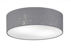 Fischer & Honsel Runde Deckenleuchte THOR Ø 40cm Mit Dekor Stoffschirm Grau