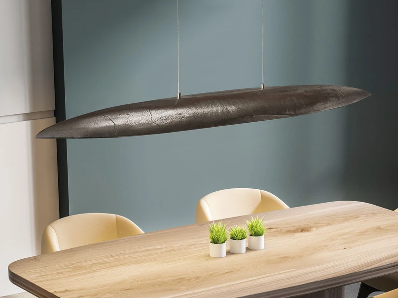 Fischer & Honsel XXL LED Pendelleuchte COLMAR Silber Antik Höhenverstellbar & Dimmbar 140cm Lang